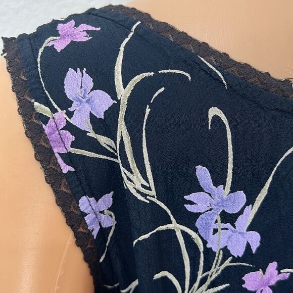 Floral Dress Sz Medium Made In India V Neck Sleeveless Midi 💯% Rayon Side Slit - Picture 7 of 9